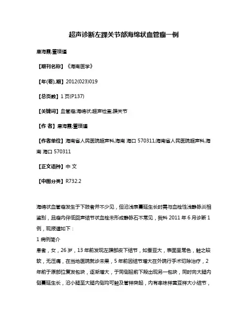 超声诊断左踝关节部海绵状血管瘤一例