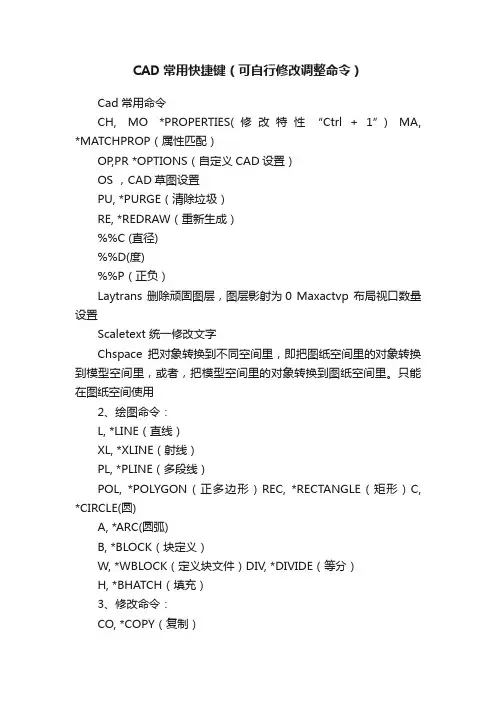 CAD常用快捷键（可自行修改调整命令）