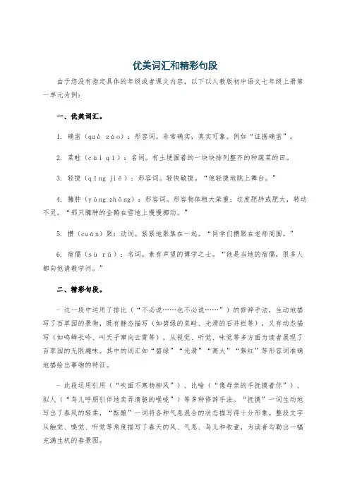 优美词汇和精彩句段