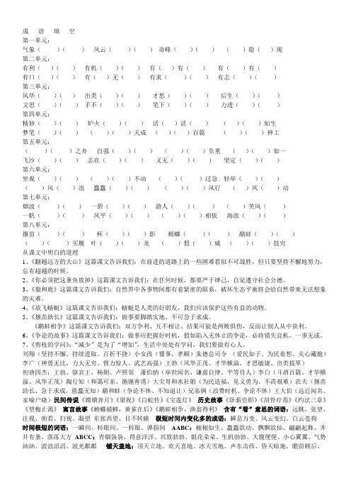 苏教版三年级语文下册成语填空(全册八个练习)