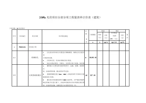 20MWp光伏项目分部分项工程量清单计价表(建筑)