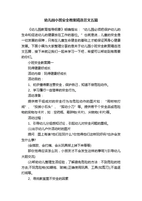 幼儿园小班安全教案精选范文五篇