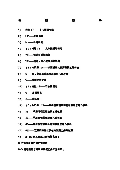 电线电缆型号大全