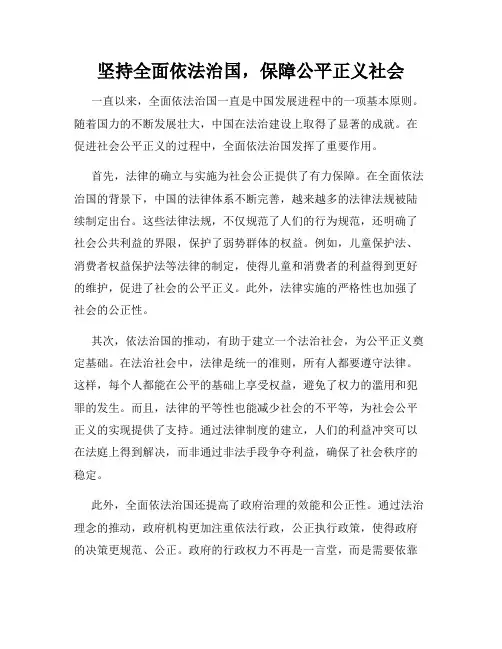 坚持全面依法治国,保障公平正义社会