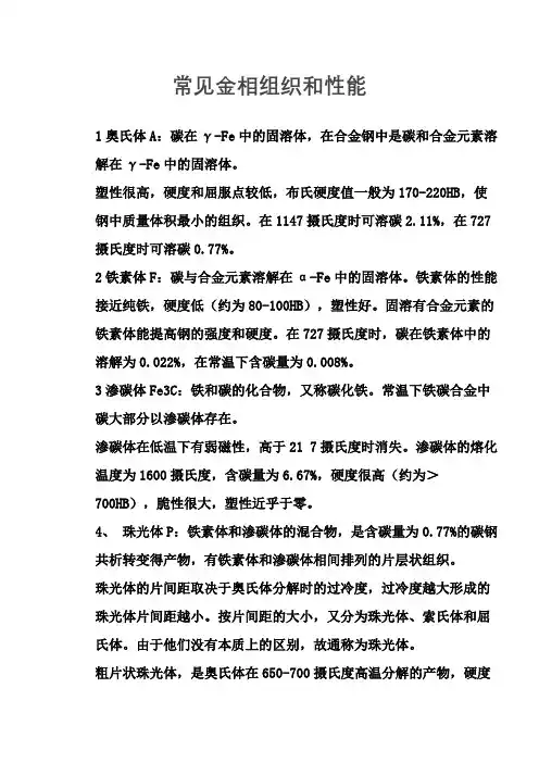 常见金相组织和性能