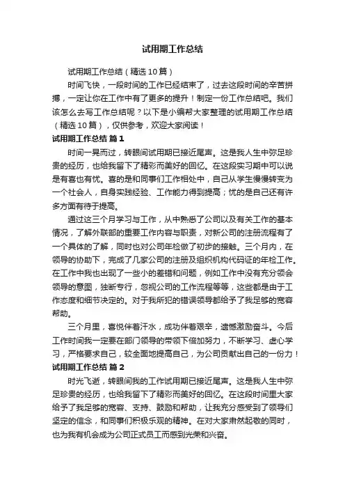试用期工作总结（精选10篇）