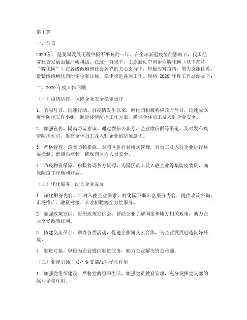 孵化园年度总结(3篇)