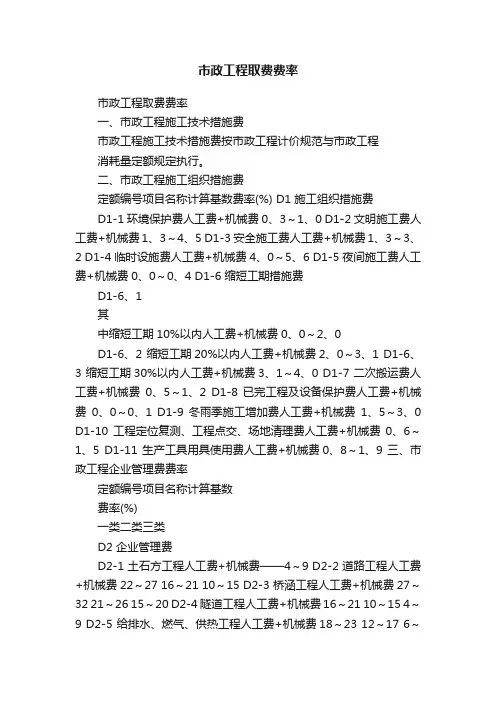 市政工程取费费率