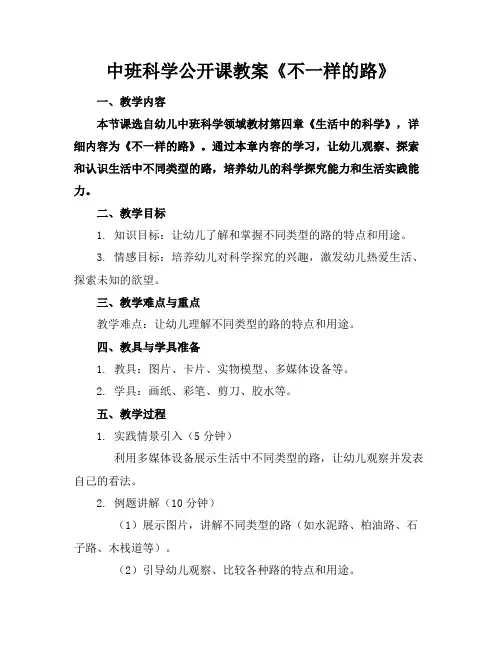 中班科学公开课教案《不一样的路》