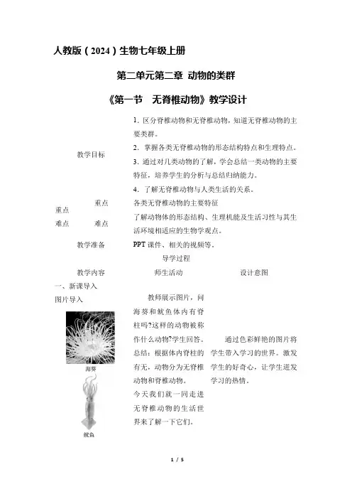 生物人教版2024版七年级上册2.2.1 无脊椎动物 教学教案02