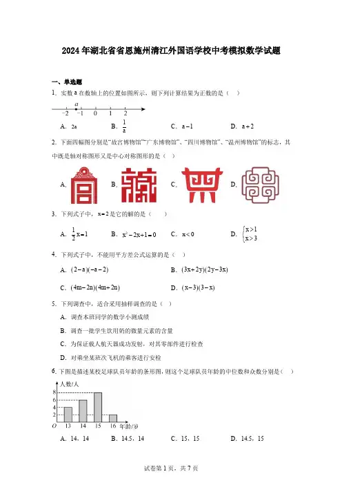 2024年湖北省省恩施州清江外国语学校中考模拟数学试题