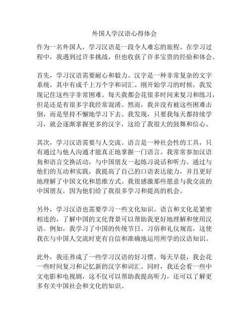外国人学汉语心得体会