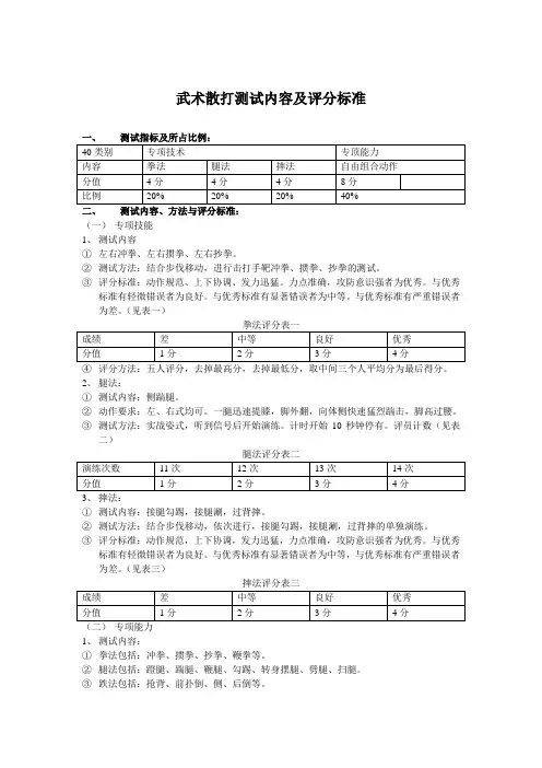 武术散打测试内容及评分标准