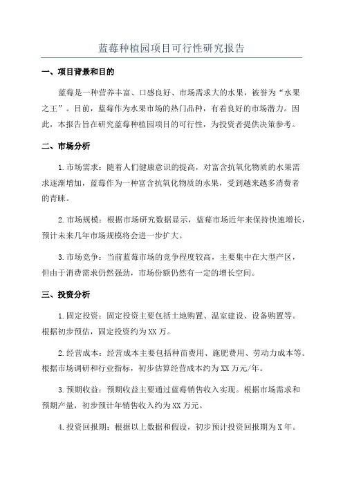 蓝莓种植园项目可行性研究报告
