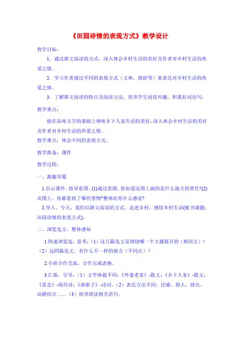 《田园诗情》群文阅读教学设计