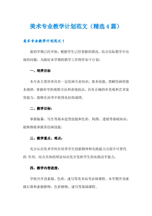 美术专业教学计划范文(精选4篇)