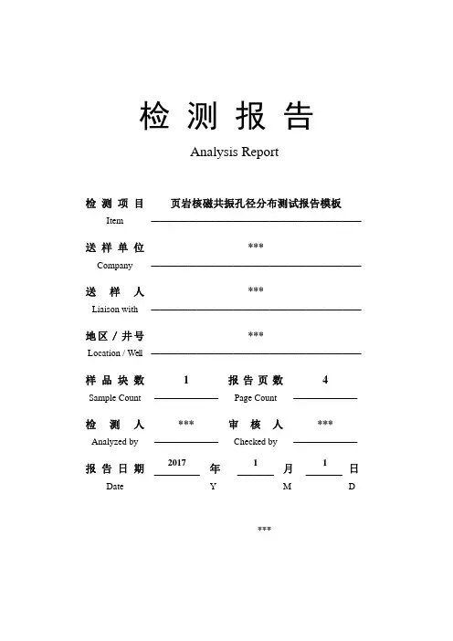 页岩核磁共振孔径分布测试报告模板