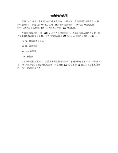 智商标准范围