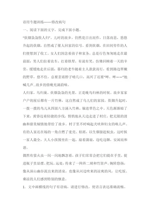 高考语文复习：语用专题训练-------修改病句(含答案)