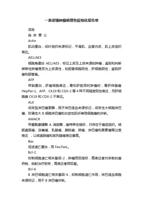 一表读懂肿瘤病理免疫组化报告单