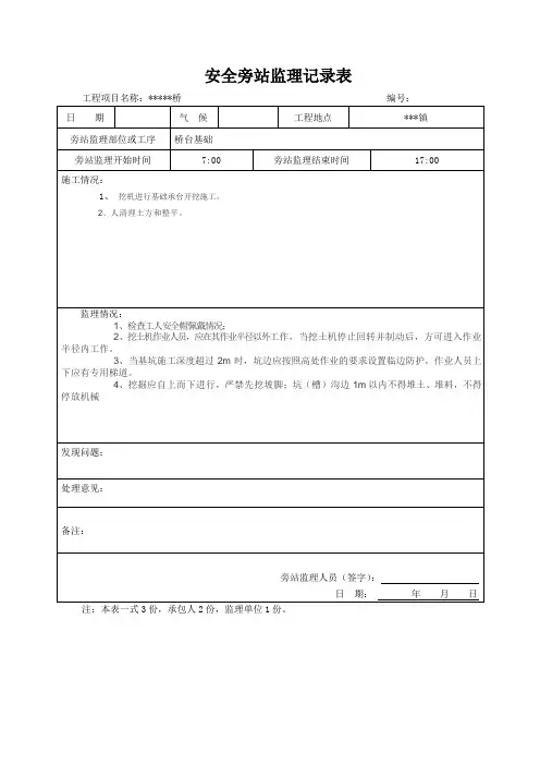 安全旁站监理记录表