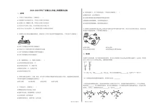 2019-2020学年广东肇庆九年级上物理期末试卷