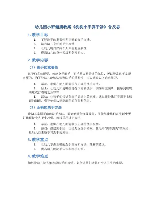 幼儿园小班健康教案《洗洗小手真干净》含反思