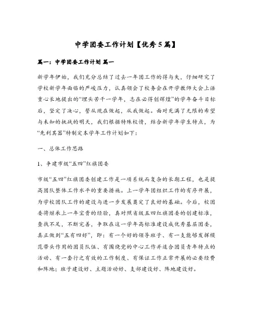 中学团委工作计划【优秀5篇】