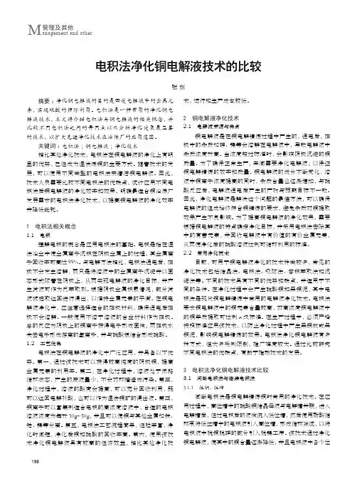 电积法净化铜电解液技术的比较