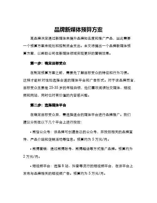 品牌新媒体预算方案