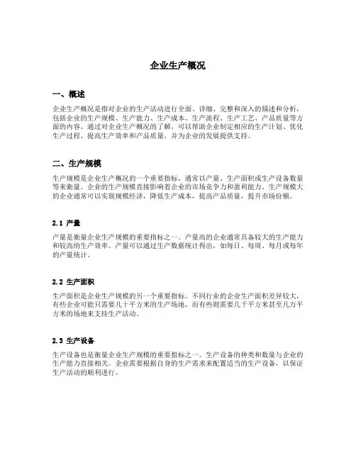 企业生产概况包含的内容