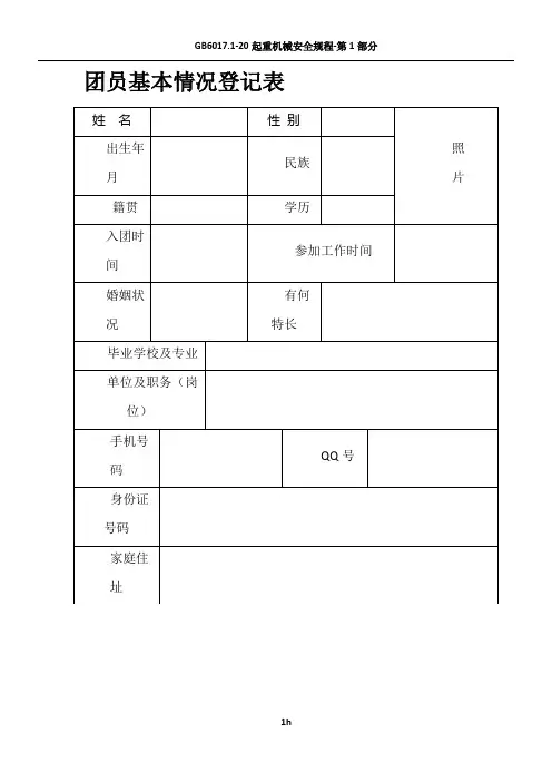 团员及青年基本情况登记表