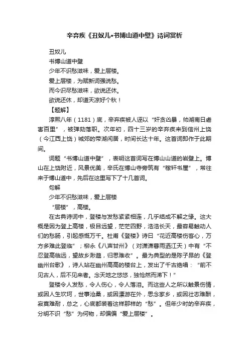 辛弃疾《丑奴儿·书博山道中壁》诗词赏析