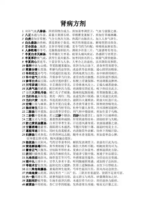 中医关于肾病方面经典方剂的总结