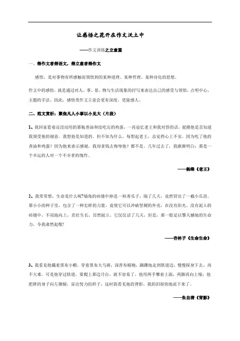 让感悟之花开在作文沃土中  作文训练之立意篇