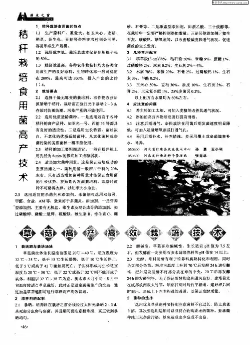 草菇高产高效栽培技术