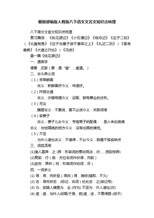 最新部编版人教版八下语文文言文知识点梳理