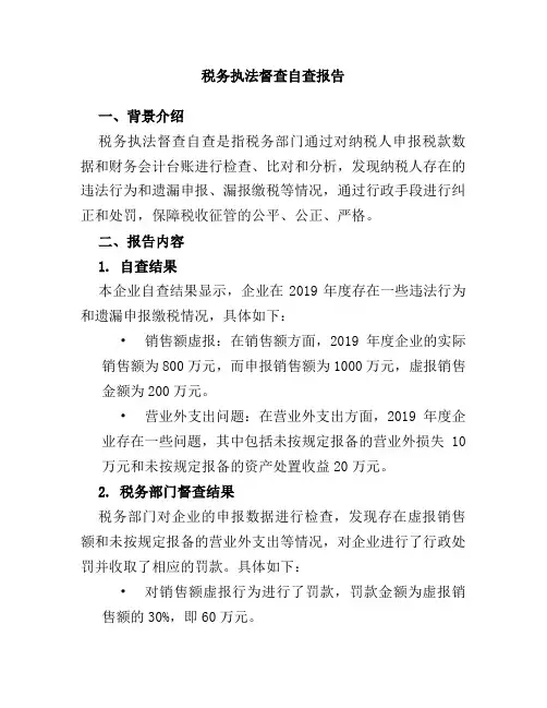 税务执法督查自查报告