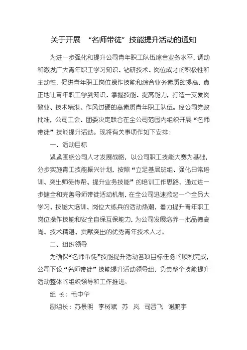 “名师带徒”技能提升活动方案