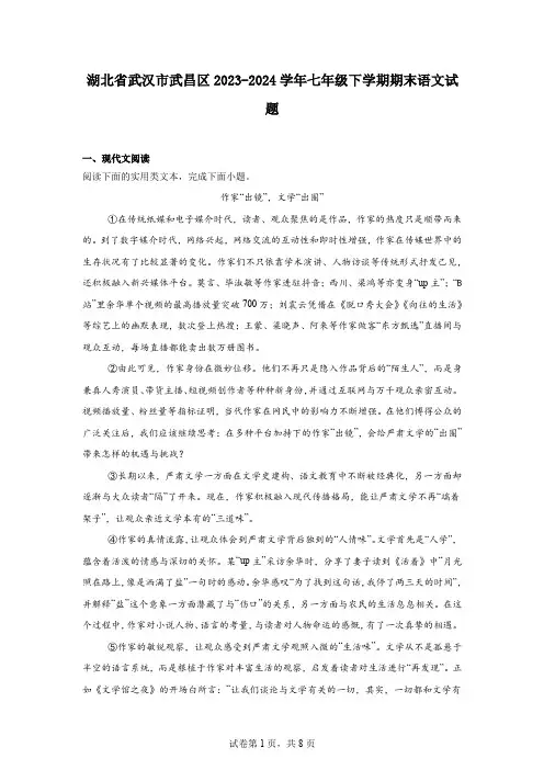 湖北省武汉市武昌区2023-2024学年七年级下学期期末语文试题