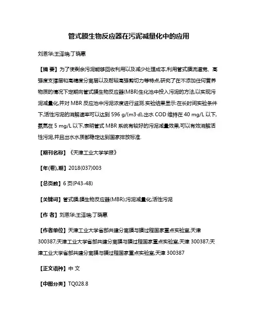 管式膜生物反应器在污泥减量化中的应用