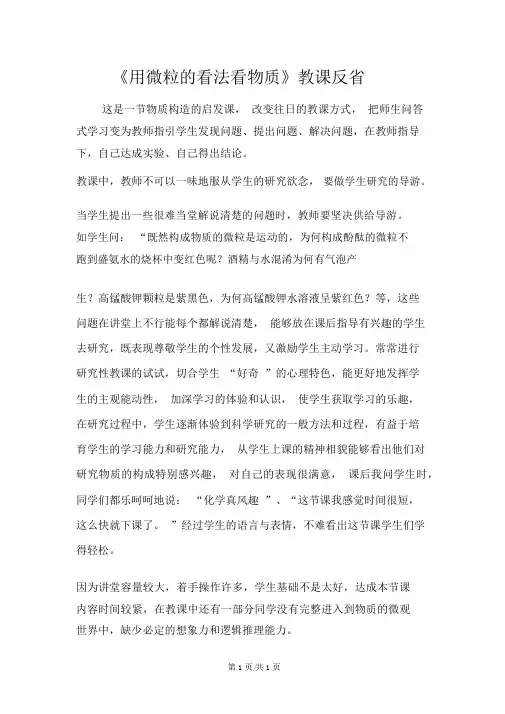 《用微粒的观点看物质》教学反思