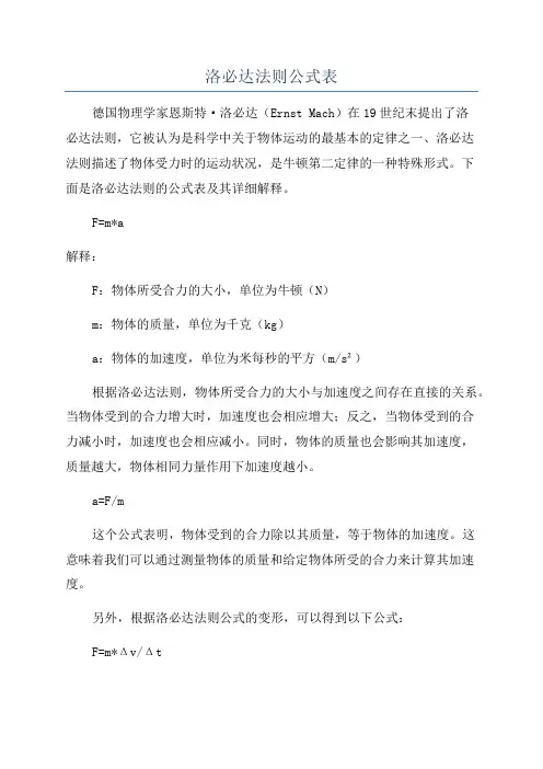 洛必达法则公式表