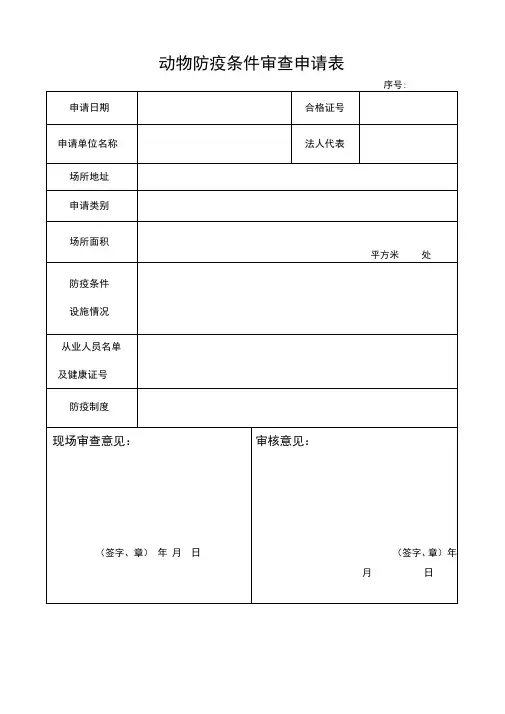 动物防疫条件审查申请表