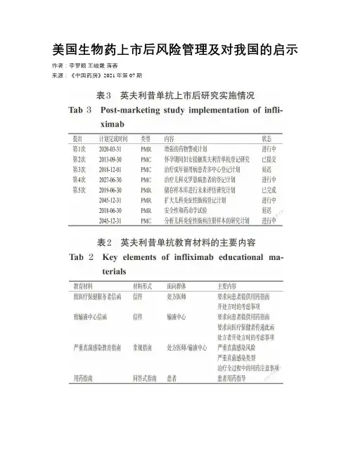 美国生物药上市后风险管理及对我国的启示 