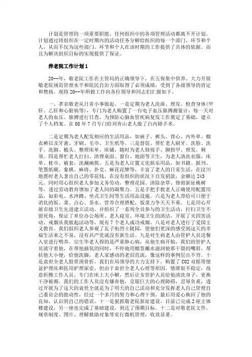 养老院工作计划例文5篇