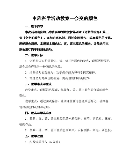 中班科学活动教案—会变的颜色