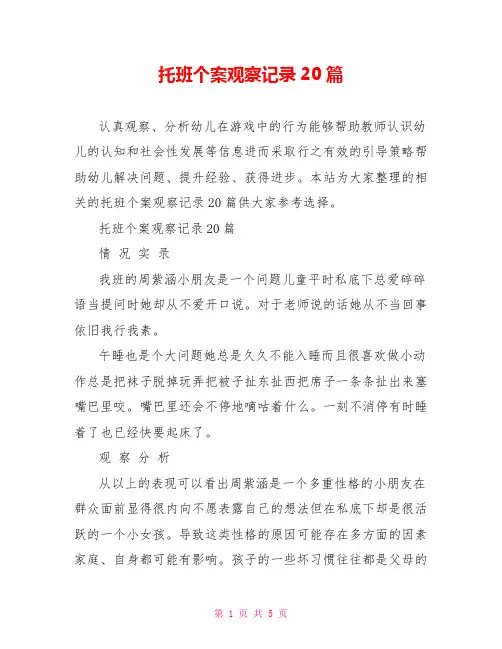 托班个案观察记录20篇