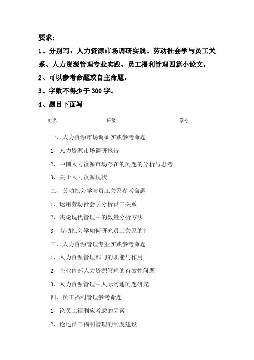 人力资源管理大作业要求