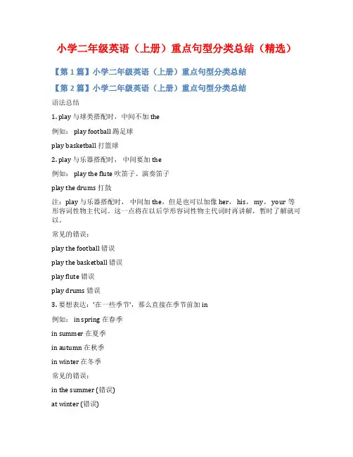 小学二年级英语(上册)重点句型分类总结(精选)